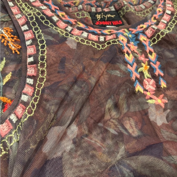 Johnny Was BIYA Embroidered Mesh Dress Boho Floral RARE like new - Picture 6 of 16